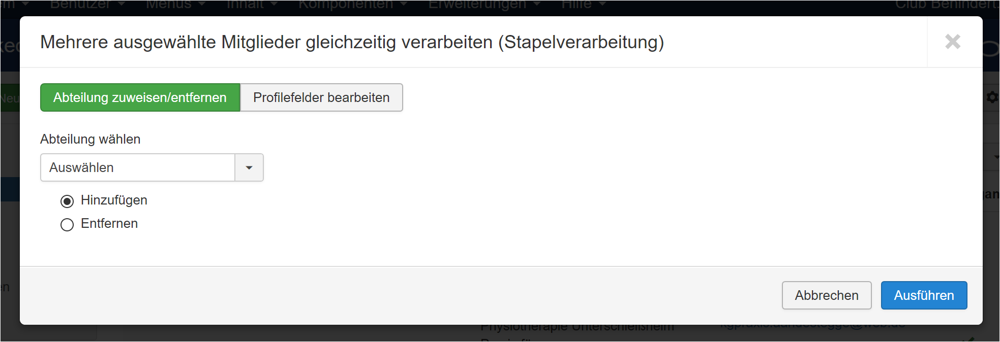 Modalfenster Stapelverarbeitung