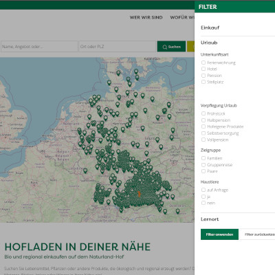 Ein Screenshot-Ausschnitt der Naturland Hofsuche