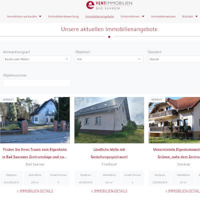 Ein Screenshot-Ausschnitt der Vent Immobilienangebote
